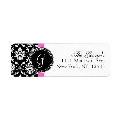Damask Initial Pink Wedding Address Label