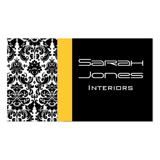 Damask Interior Design Black Yellow Business Card (front side)