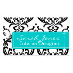 Damask Interior Design Business Card Aqua Blue