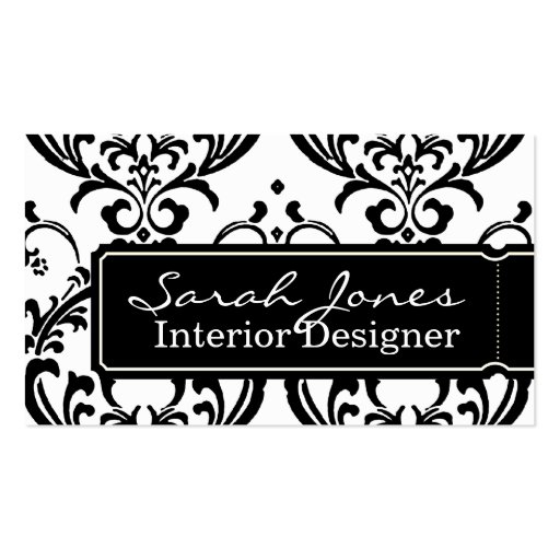 Damask Interior Design Business Card Black White