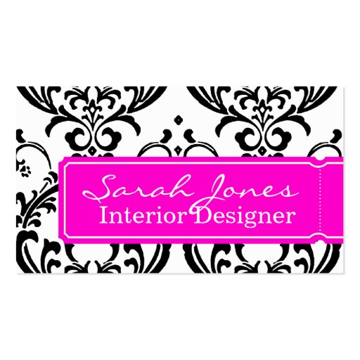 Damask Interior Design Business Card Hot Pink (front side)