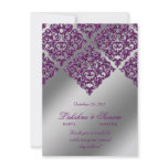 Damask Invite Photo Card Silver Purple Sparkle