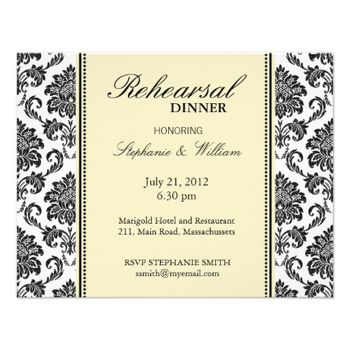 Damask Ivory Rehearsal Dinner Card Custom Announcements