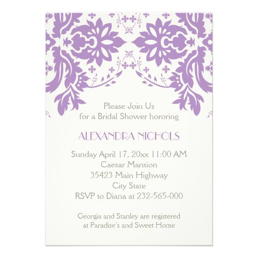 Damask lavender, grey, ivory wedding bridal shower 5quot; x 7quot; invitati Damask lavender, grey, ivory wedding bridal shower 5quot; x 7quot; invitati