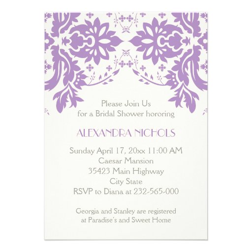 Damask lavender, grey, ivory wedding bridal shower personalized invite