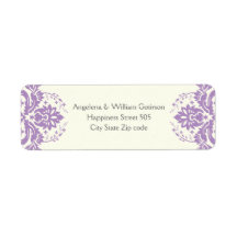 Damask lavender, grey, ivory wedding labels