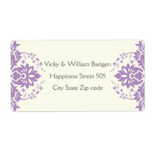 Damask lavender, grey, ivory wedding labels