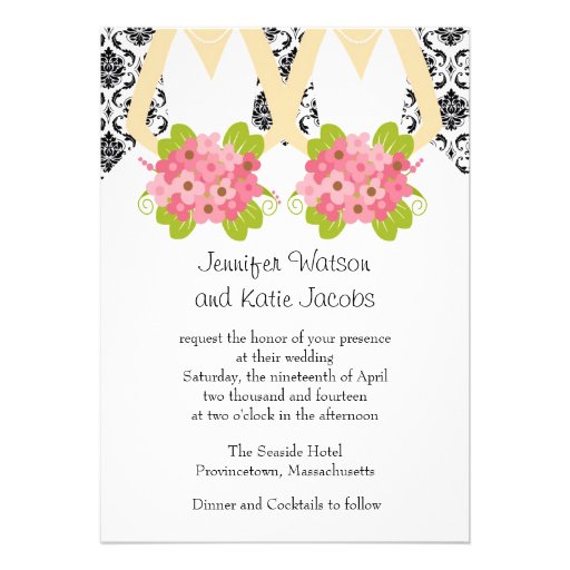 Damask Lesbian Wedding Invitation 5 X 7 Invitation Card Zazzle