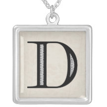 Damask Letter D - Black Necklaces