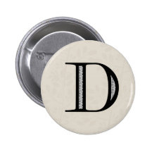 Damask Letter D - Black Pinback Buttons