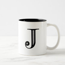 Damask Letter J - Black Coffee Mugs