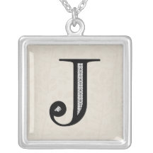 Damask Letter J - Black Personalized Necklace