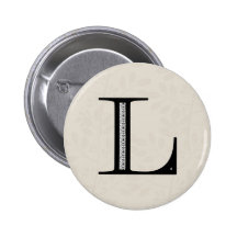 Damask Letter L - Black Pinback Buttons