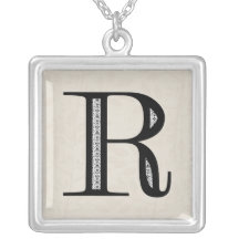 Damask Letter R - Black Custom Jewelry