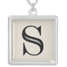 Damask Letter S - Black Personalized Necklace