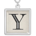 Damask Letter Y - Black Personalized Necklace