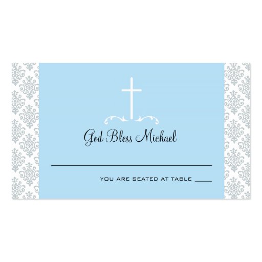 Damask Light Blue Cross Seating Card Business Card Template (front side)