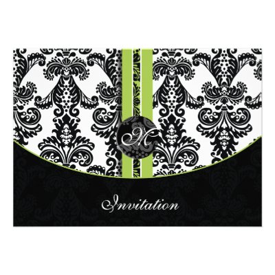 damask lime wedding invitation