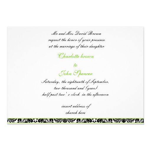 damask lime wedding invitation