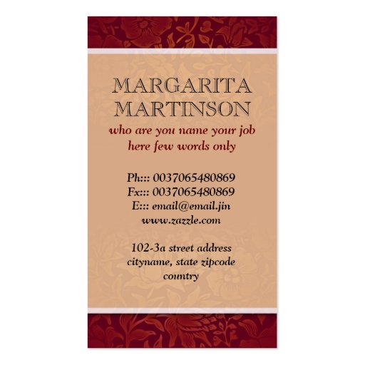 damask love heart monogram red business cards (back side)