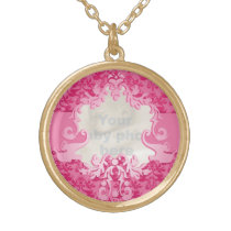 Damask lucky pink add your special photo necklace