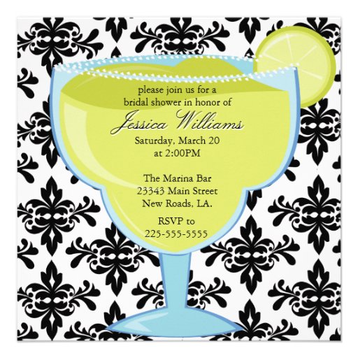 Damask Margarita Bridal Shower Custom Announcements