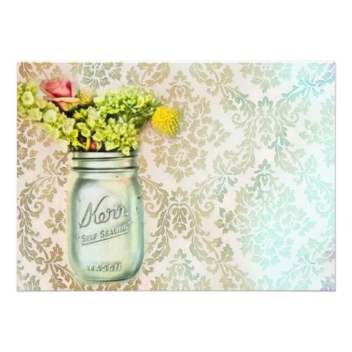 damask mason jar floral vintage birthday party custom invites (front side)