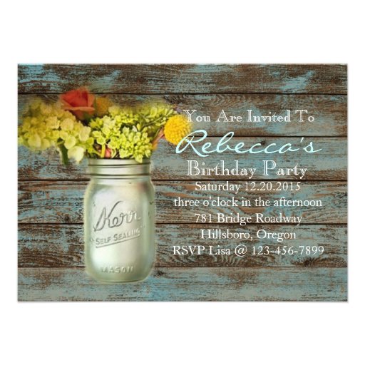 damask mason jar floral vintage birthday party invite