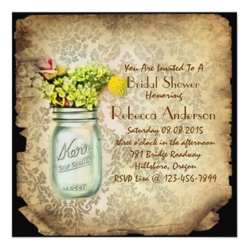 damask mason jar wedding bridal shower invitations