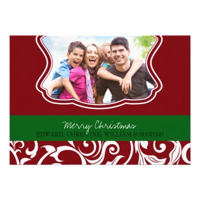 Damask Merry Christmas Family Photo Holiday Card