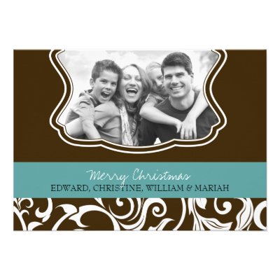 Damask Merry Christmas Family Photo Holiday Card