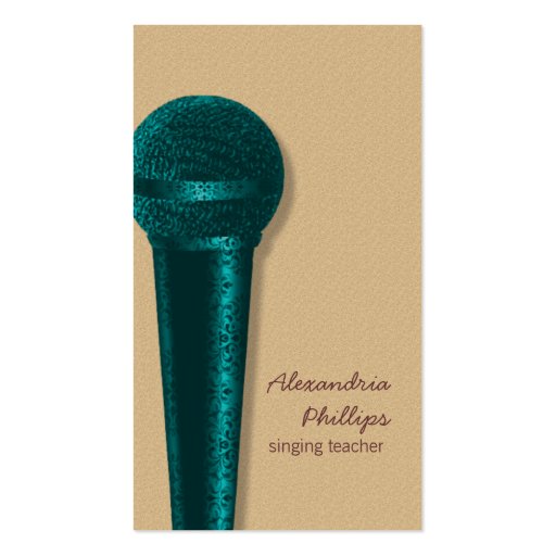 Damask Microphone Business Card, Teal (front side)