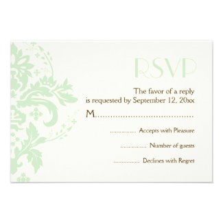 Damask mint green, ivory wedding RSVP reply card Invite