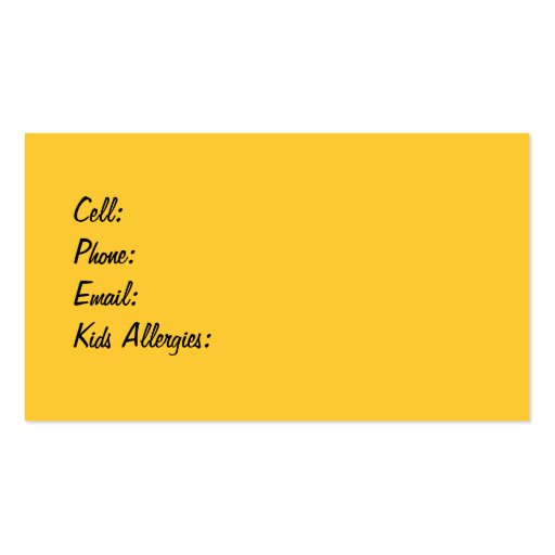Damask Mommy Calling Cards Yellow Business Card (back side)