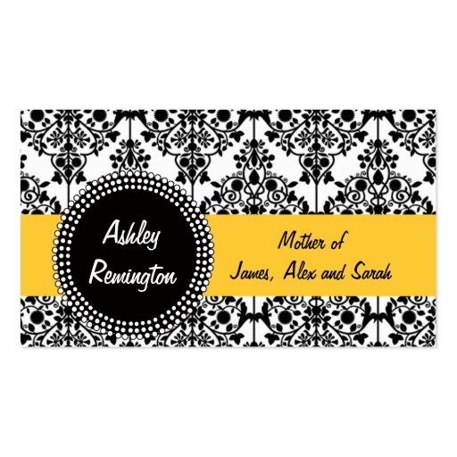 Damask Mommy Calling Cards Yellow Business Card