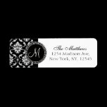 Damask Monogram Address Label Black White