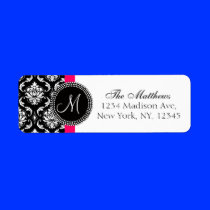 Damask Monogram Address Labels Black White
