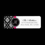 Damask Monogram Address Labels Black White