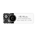 Damask Monogram Address Labels Black White