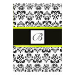 DAMASK MONOGRAM,black and white,yellow Personalized Announcement