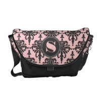 Damask Monogram Black Pink Courier Bags