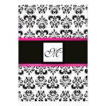 DAMASK MONOGRAM,black white, pink fuchsia violet Custom Announcement