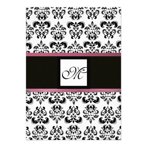 DAMASK MONOGRAM,black white, pink purple violet Personalized Invites