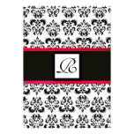DAMASK MONOGRAM,black white, red burgundy Personalized Announcement