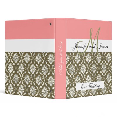 Damask Monogram Coral Sage Wedding Planning Binder