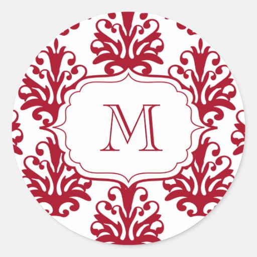 Damask Monogram Envelope Seals Stickers Red Zazzle