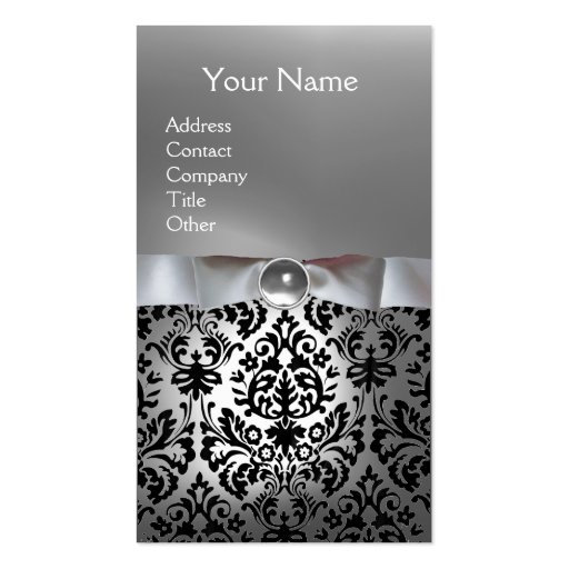 DAMASK MONOGRAM gem white ribbon black Business Card Templates (front side)