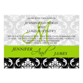 Lime Green Black Damask Wedding Invitations from MonogramGallery.ca