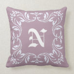 Damask Monogram on Mountbatten pink background Throw Pillow