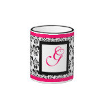 DAMASK MONOGRAM,pink fuchsia Coffee Mug